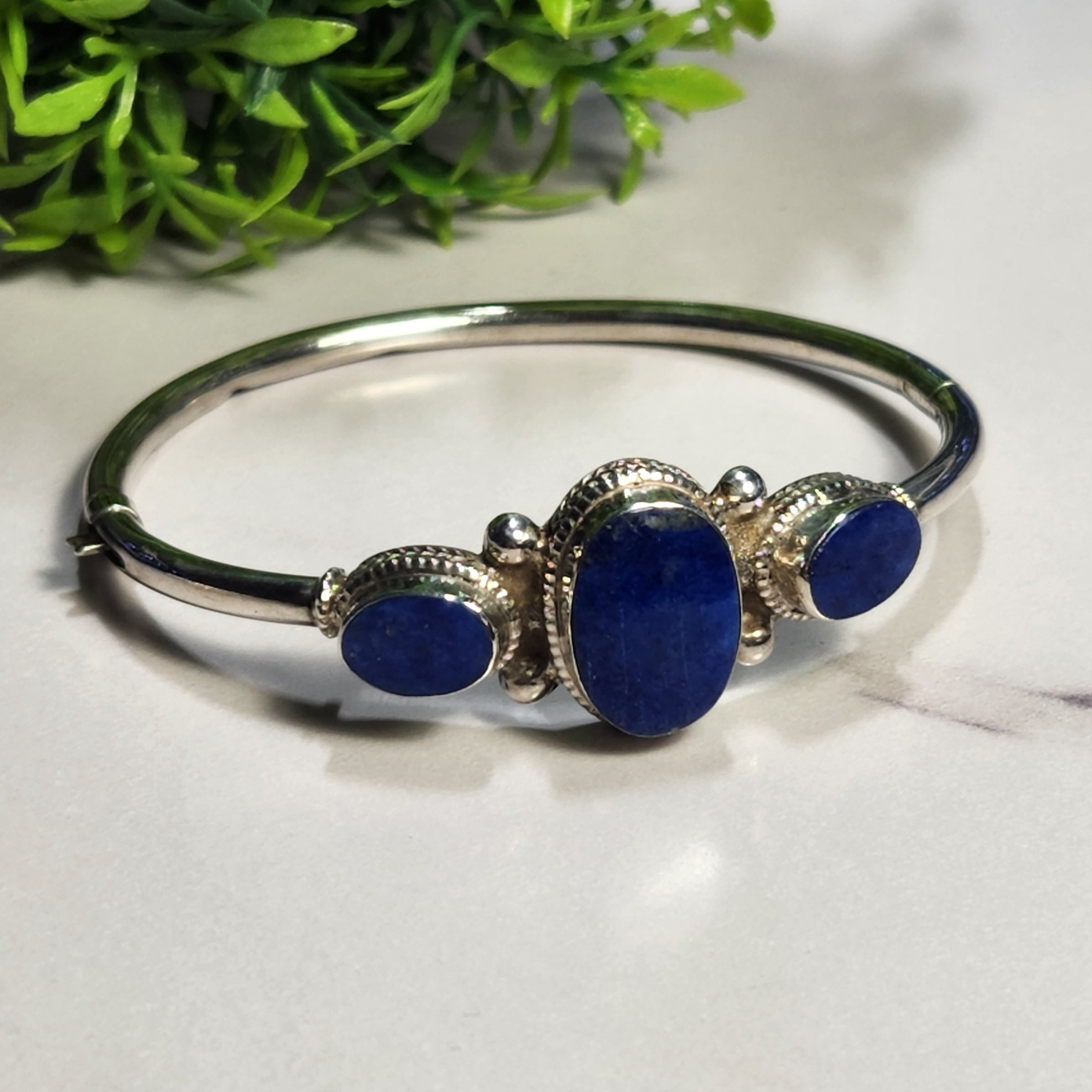 925 Sterling Silver online Vintage Antique Lapis Lazuli Bangle